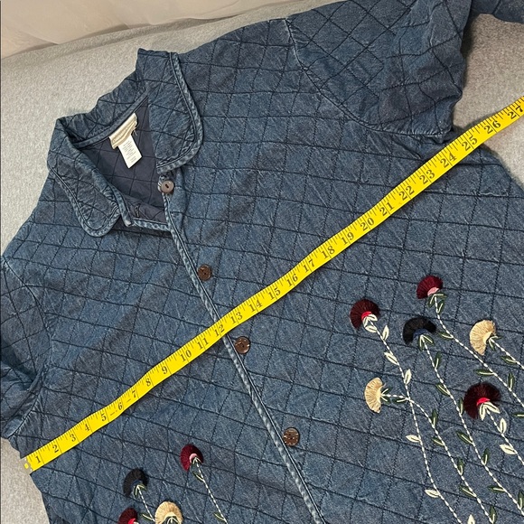 Vintage Quilted Chambray Jacket Womens 2X Boho Grandma Cottagecore Embroidered - Picture 4 of 12